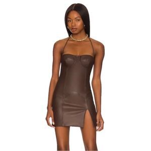 NWT H:OURS Blake Mini Dress in Dark Brown Small Revolve